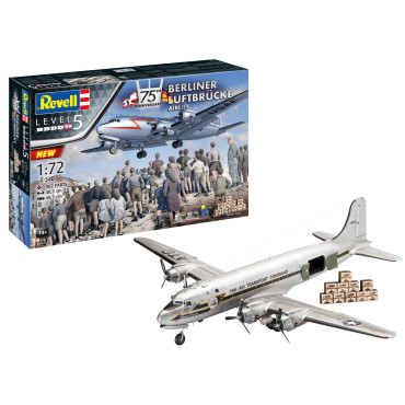 KIT PARA MONTAR REVELL GIFT SET AVIÃO C-54D SKYMASTER "CARRISON BOMBER" 75º ANIVERSÁRIO DO TRANSPORTE AÉREO DE BERLIM 1/72 362 PEÇAS COMPLETO COM TINTA COLA E PINCEL REV 05652